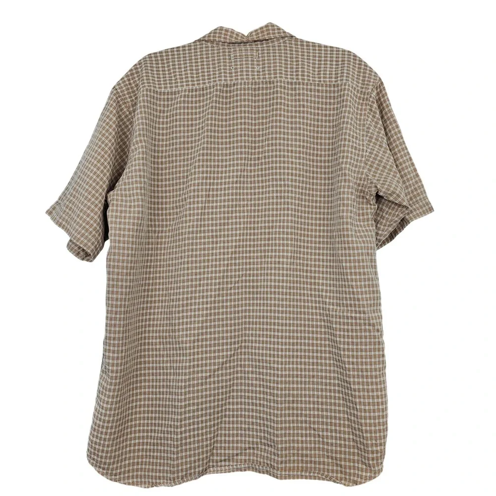 The North Face Mens Large Tan Plaid Vented Short Sleeve Button Down Shirt Hiking